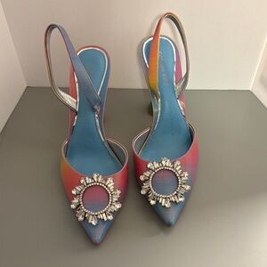 Gianni Bini Multicolor Slingback Heels with Crystal Detail Size 8M